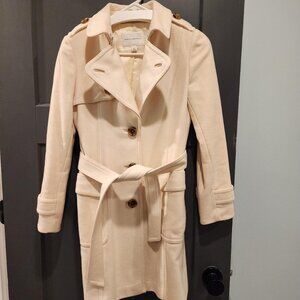 Banana Republic Wool Trench Coat Cream Petite XS Vintage